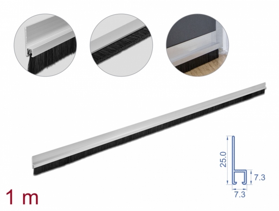 Imagine Banda cu perii 20 mm cu profil din aluminiu 1m, Delock 66649