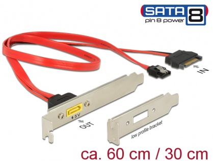 Slot bracket SATA 6 Gb/s 7 pini + SATA 15 pini alimentare la SATA de alimentare 8 pini, Delock 84951